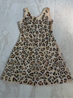 Girls' Sequin Leopard A-Line Dress in Gold and Black